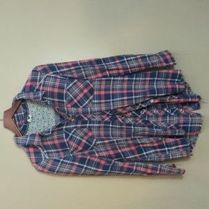 Free People Blue and Pink Plaid Blouse